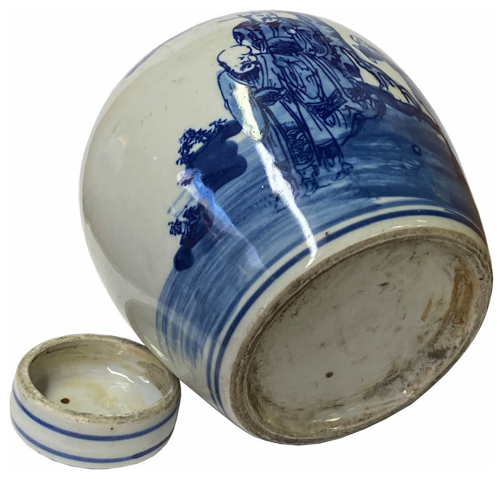 Chinese Oriental Small Blue White 3 Stars God Porcelain Ginger Jar Hws1871