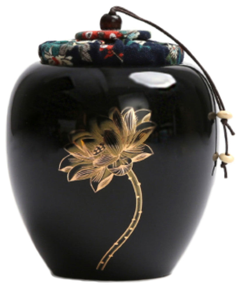 Japanese Style Traditional Tea Caddy Ceramic Tea Canister (Black)