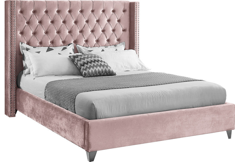 Ames Velvet Bed, Pink, Full