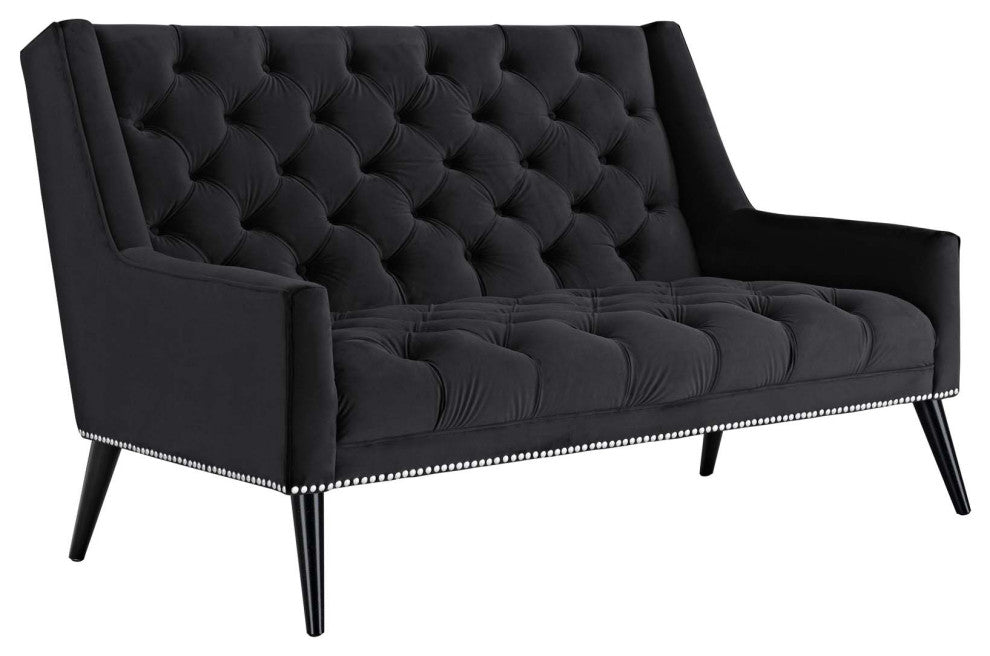 Modern Black Peruse Velvet Loveseat