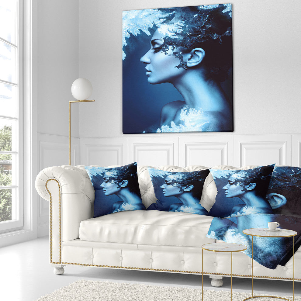 Winter Woman with Splash Portrait Throw Pillow, 18"x18"