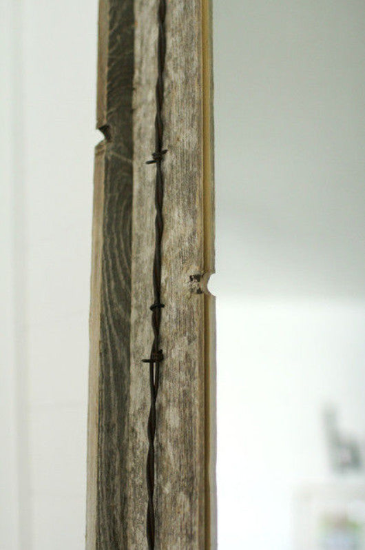 Rustic Mirror, Cornerblock Barnwood With Barbed Wire, 16x20