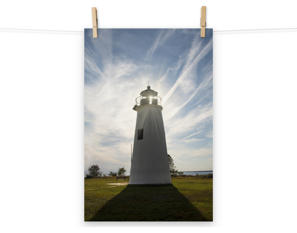 Turkey Point Lighthouse with Sun Flare Unframed Wall Art Prints, 12" X 18"