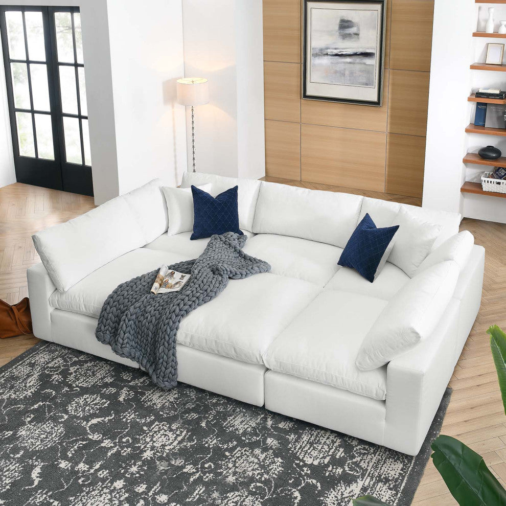 Modular Sectional Deep Sofa Set, White, Fabric, Modern, Lounge Cafe Hospitality