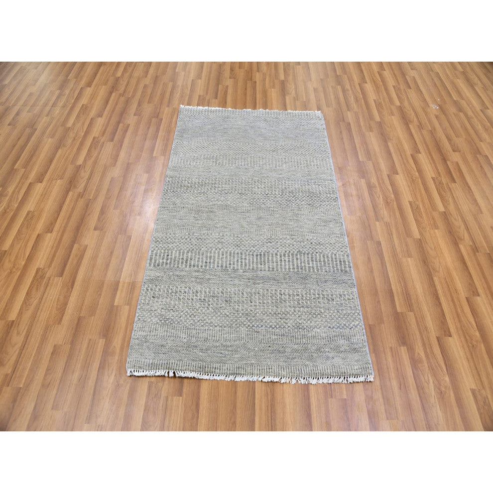 Perfect Gray Undyed Wool Modern Grass Design Hand Knotted Oriental Rug 3'x5'3"