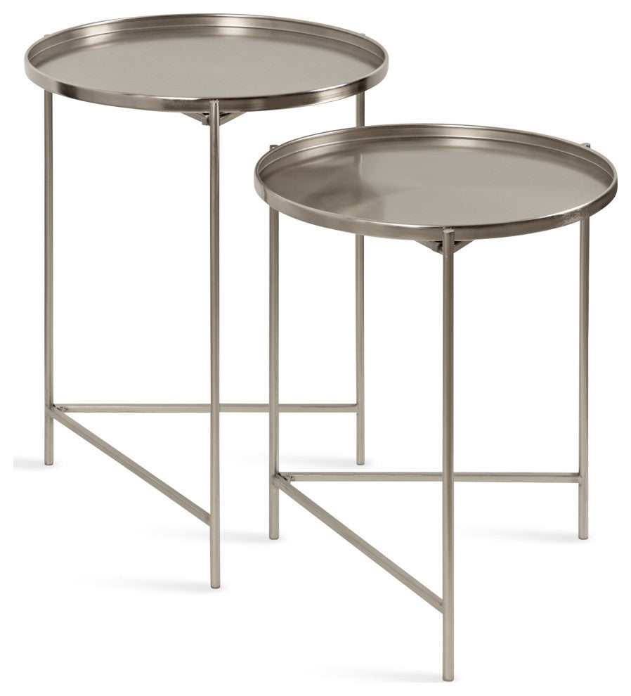 Ulani Round Metal Accent Tables, Silver 2 Piece
