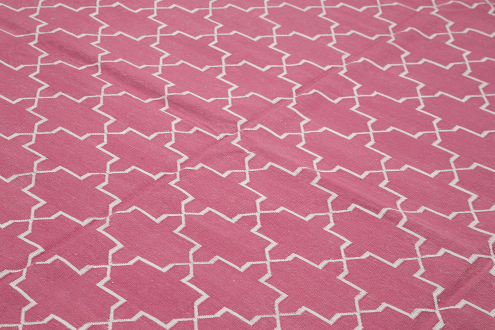 Rug N Carpet - Handmade Wool 8' 1'' x 9' 9'' Geometric Dhurrie Kilim Rug