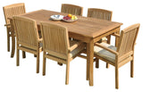 7-Piece Outdoor Teak Dining Set: 83" Rectangle Table, 6 Wave Stacking Arm Chairs