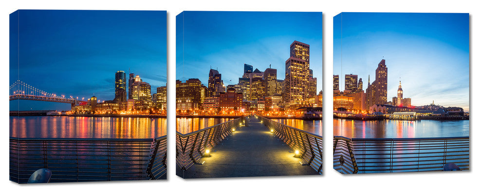 Pier 14 View, San Francisco, Canvas Print, 3 Panel Split, Triptych, 45