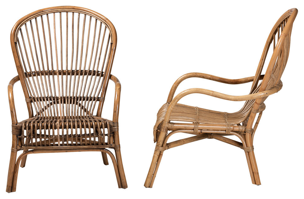 Varali Modern Bohemian Natural Rattan 2-Piece Lounge Chair Set