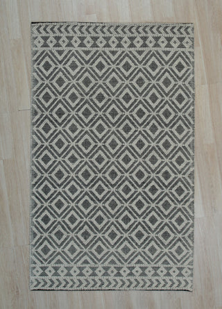 EORC Black Handwoven Wool Durrie Kilim Rug 5'x8'