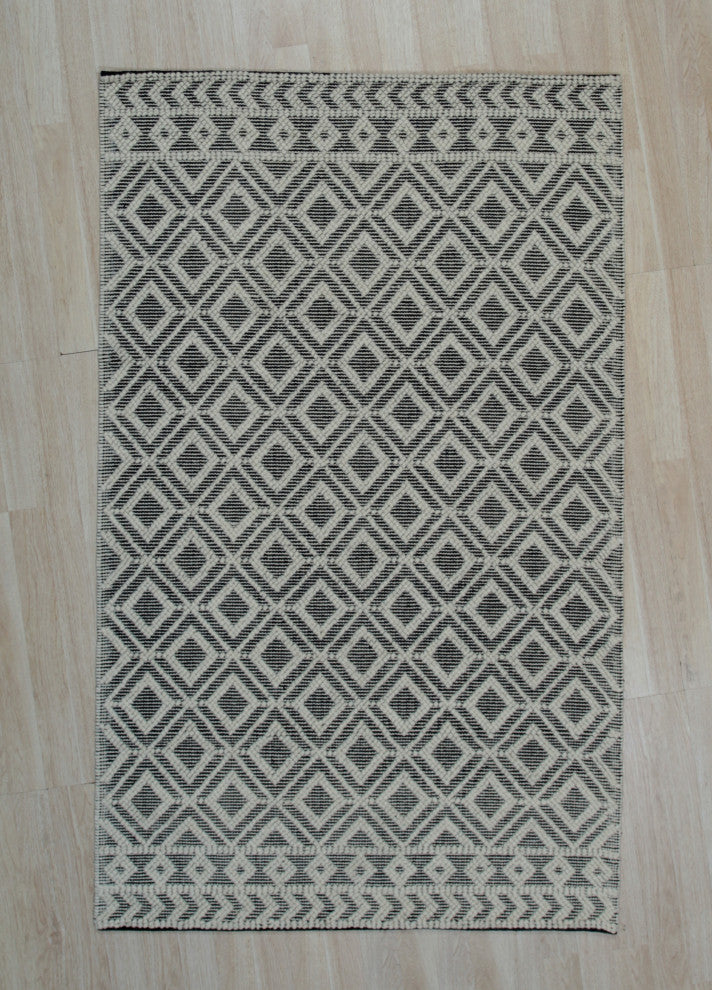 EORC Black Handwoven Wool Durrie Kilim Rug 5'x8'