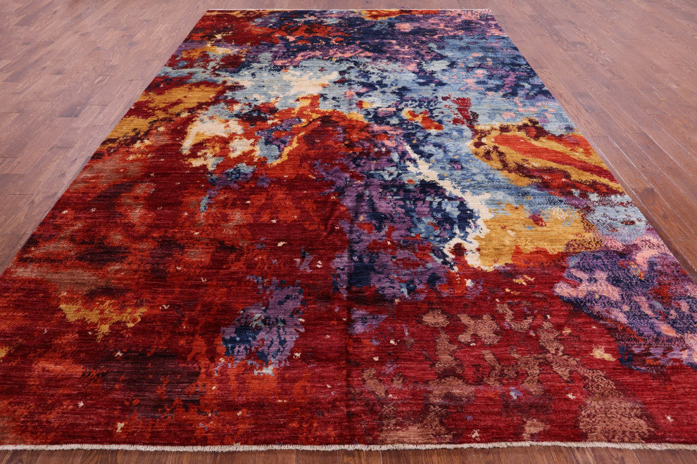 9' 5" X 13' 5" Modern Abstract Hand Knotted Wool Rug - Q12637