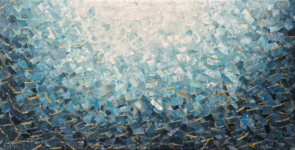 Blue-Gold Abstract Hand-Painted Textured Canvas Art