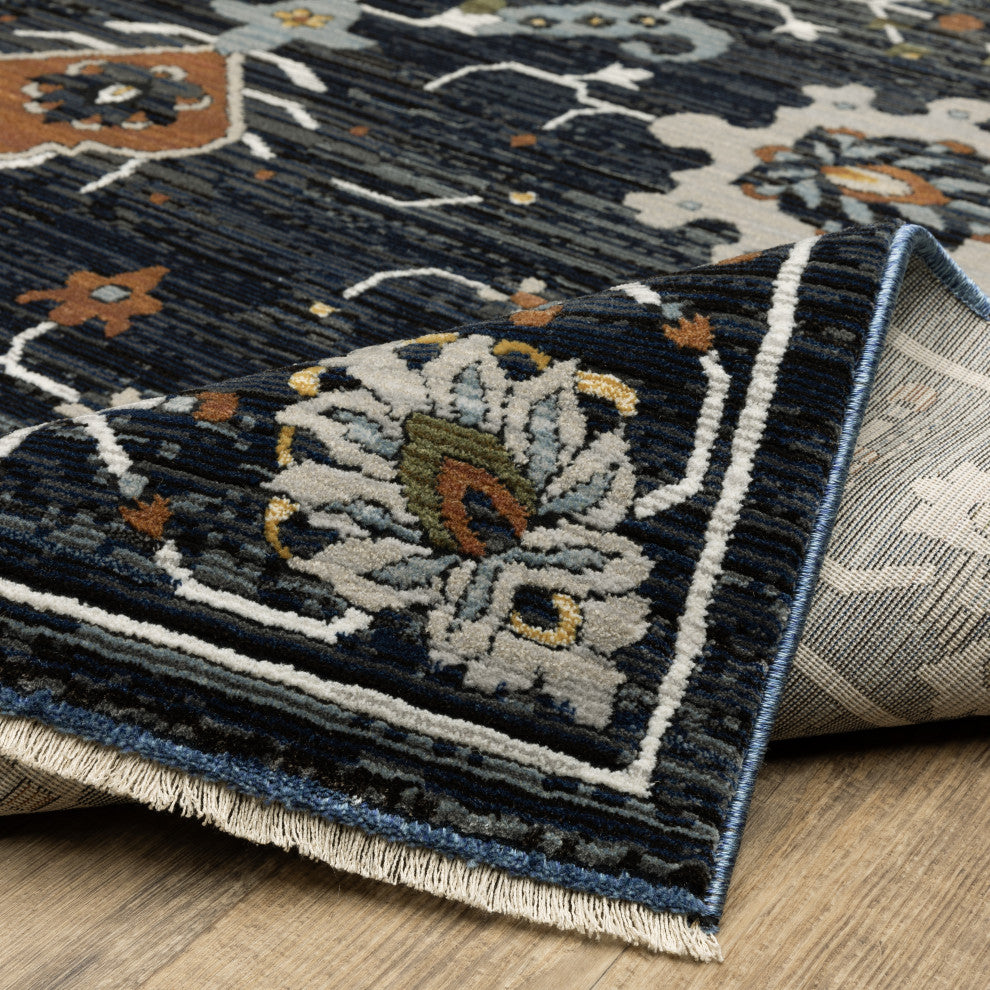 Keller Traditional Floral Navy/ Rust Area Rug, 9'10" x 12'10"