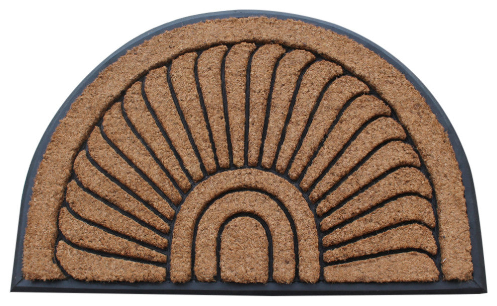 Sunburst Half Moon Mat, Tapered Edge, Black, Rubber and Coir, 24"x36"