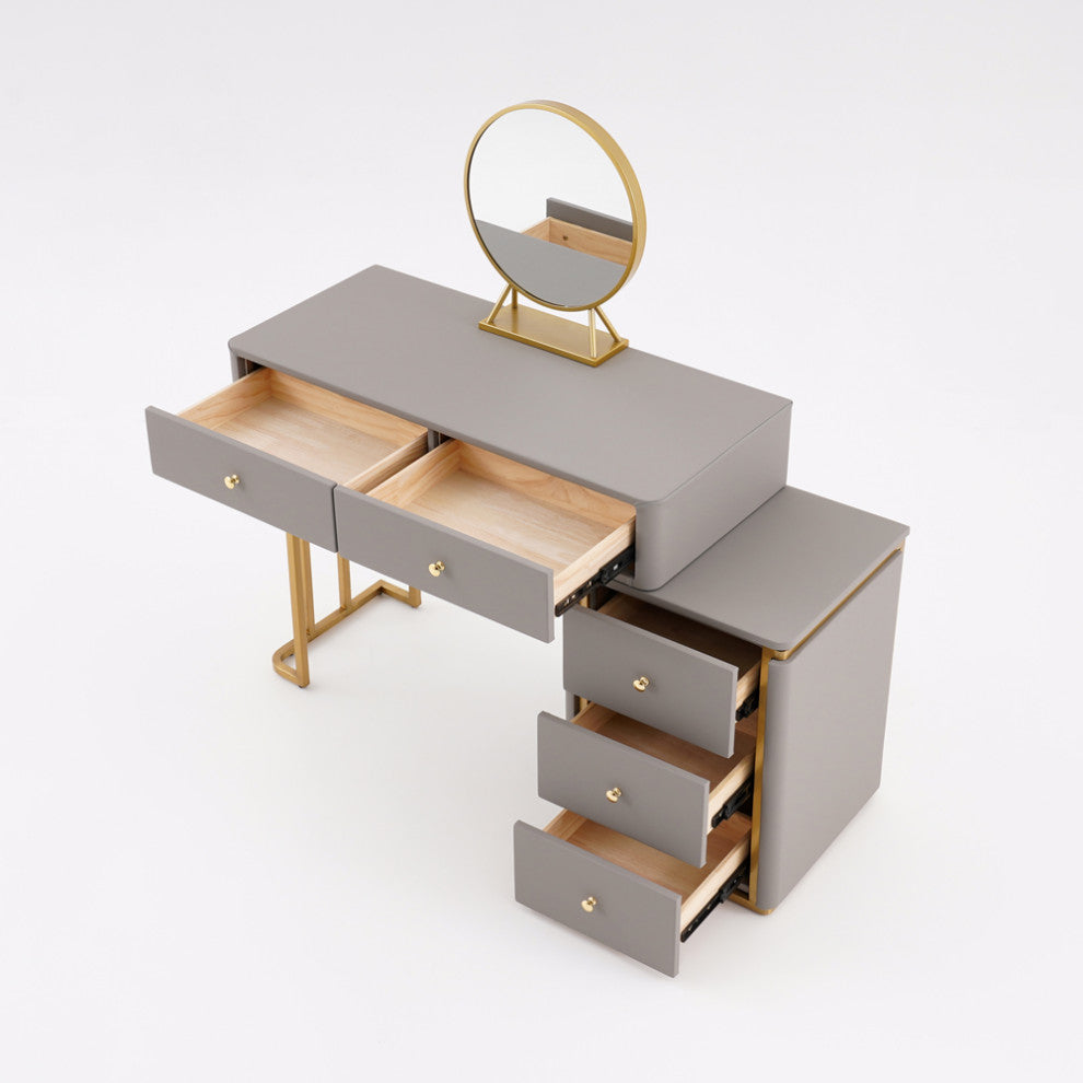 Makeup Vanity Set with Drawers Retractable Dressing Table Stool & Mirror