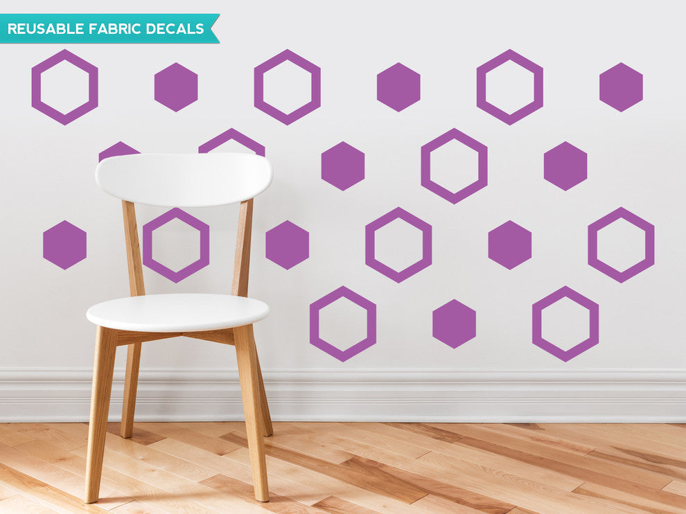 Hexagon Fabric Wall Decals, Set of 16, Purple