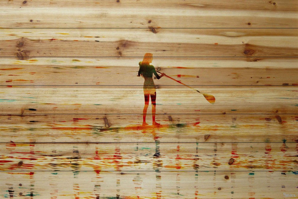"Paddling" Print on Natural Pine Wood, 45"x30"