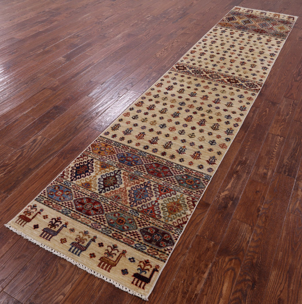 2' 8" X 12' 10" Persian Gabbeh Tribal Hand Knotted Wool Runner Rug Q10828