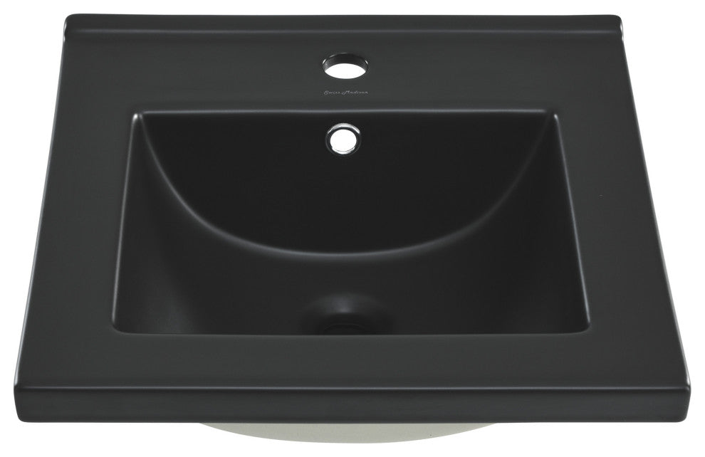 18" Ceramic Square Vanity Sink Top, Matte Black