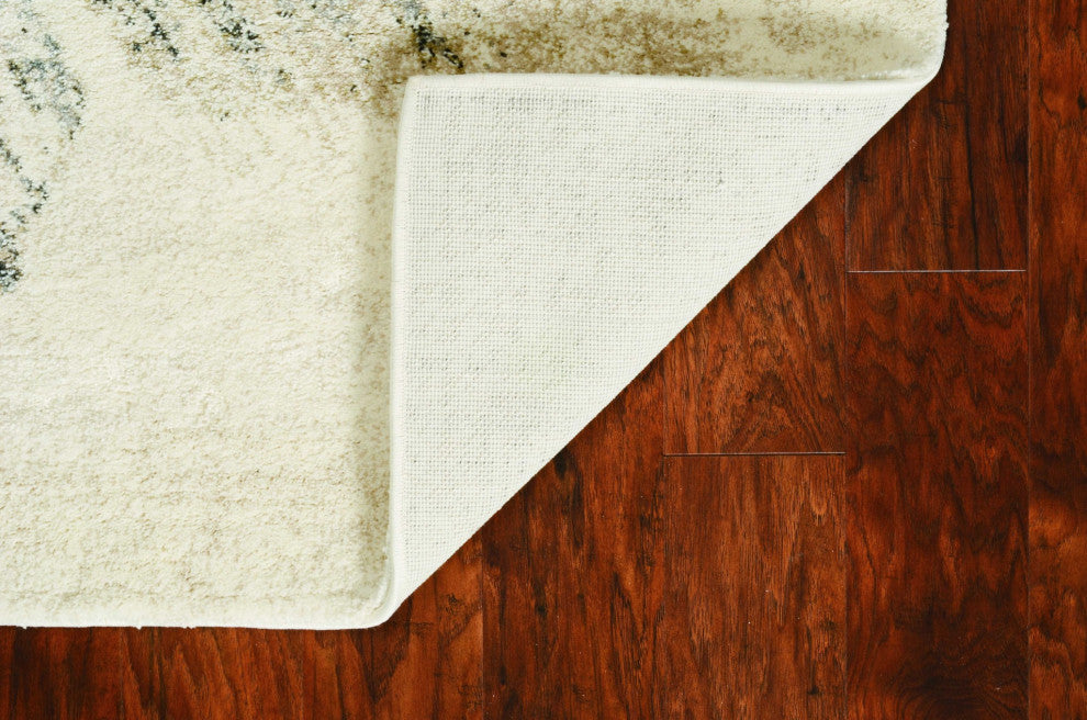 HomeRoots 8'x10' Ivory Grey Machine Woven Abstract Brushstrokes Indoor Area Rug