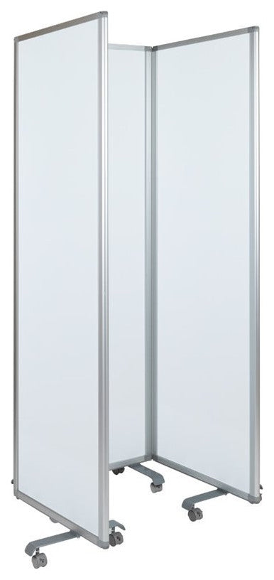 72"H x 24"W Mobile Magnetic Whiteboard Partition w/Lockable Casters, 3 sections