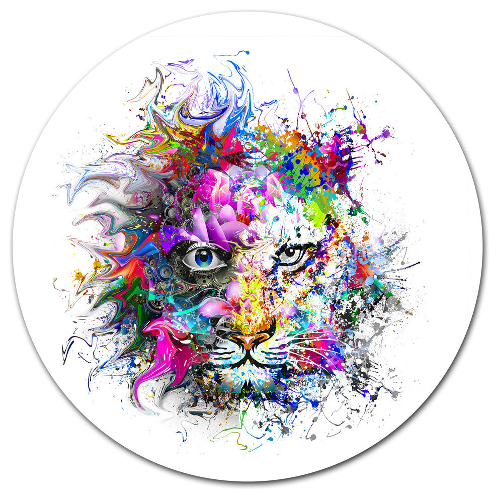 Tiger Face In Colorful Splashes, Abstract Round Wall Art, 23"