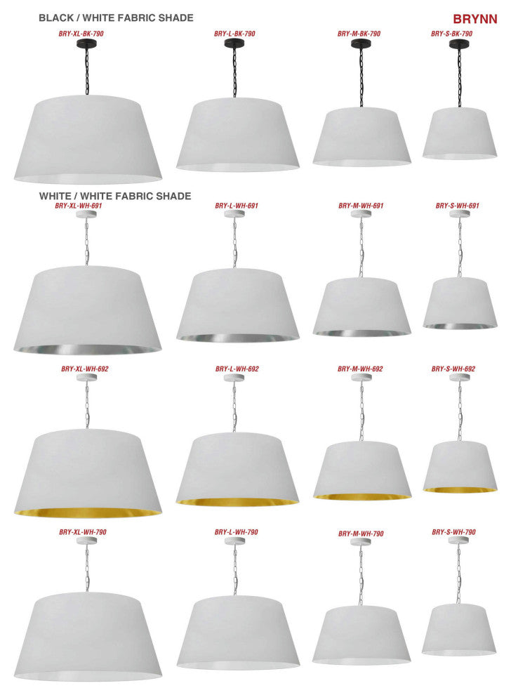 1 Light Brynn Medium Pendant, White Shade, Black