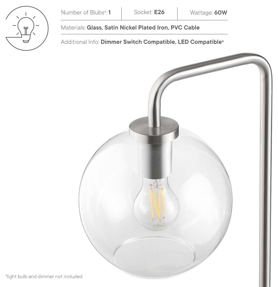 Floor Lamp Light, Silver, Glass, Metal, Modern, Mid Century Bistro Hospitality