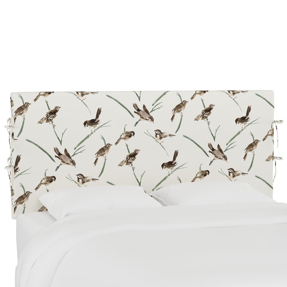 Bern Queen Slipcover Headboard With Ties, Audobon Cream Green