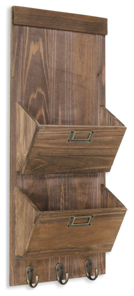 2-Slot Rustic Wood Wall Organizer