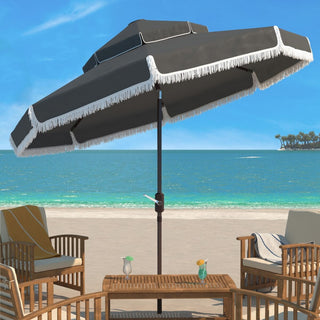 Safavieh Outdoor Milan Fringe 9ft Double Top Crank Umbrella Grey