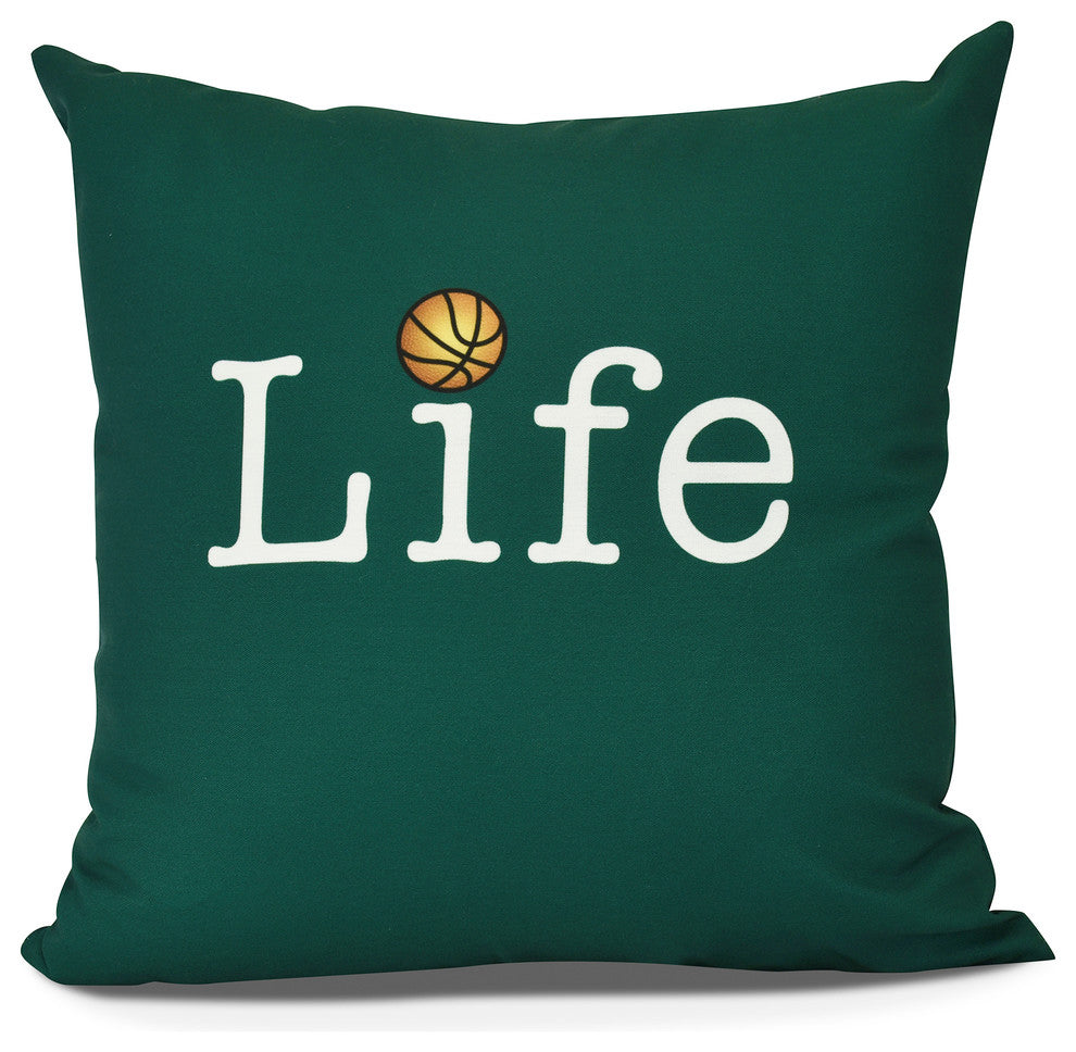 Life + Ball, Word Print Outdoor Pillow, Green, 16" x 16"