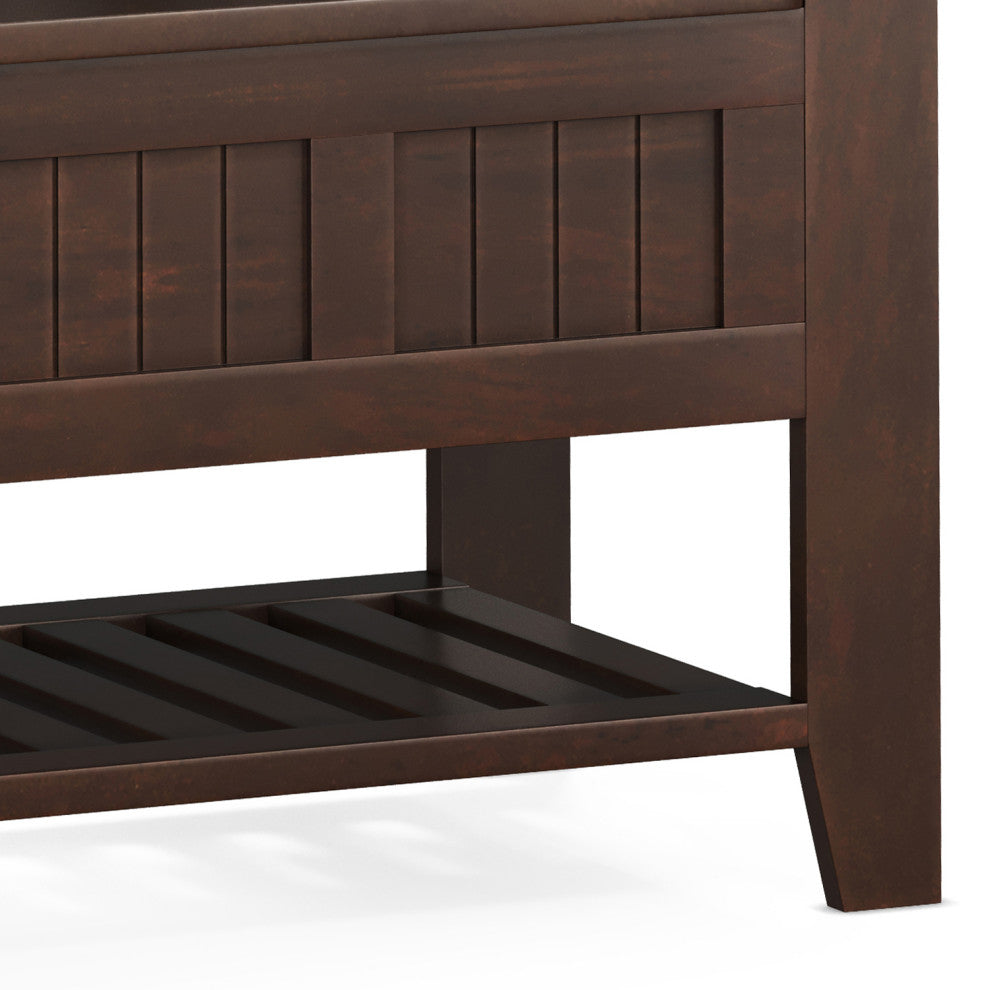 Acadian Solid Wood Entryway Storage Bench With Shelf, Brunette Brown