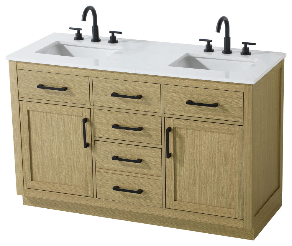 Home Living 54" Double Bathroom Vanity, Honey Brown