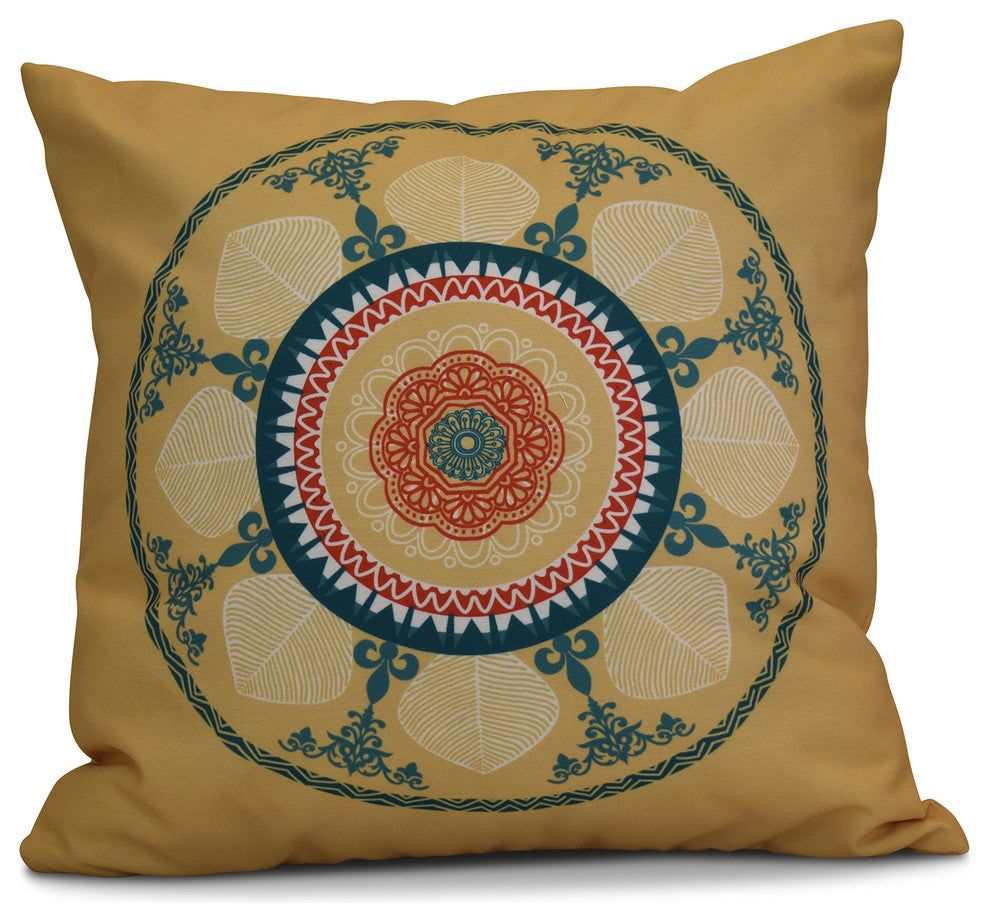 Stained Glass Geometric Print Pillow, Gold, 26"x26"