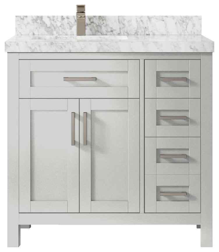 Cambridge 36 Left Offset Bath Vanity in Coventry Gray 2" Carrara Marble