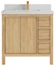 Elizabeth 36 Center Sink Bath Vanity in Light Natural Teak 2" Carrara Quartz
