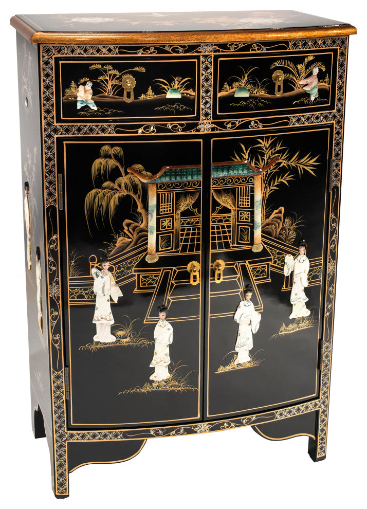 Black Lacquer Half-Round Cabinet Royal Ladies