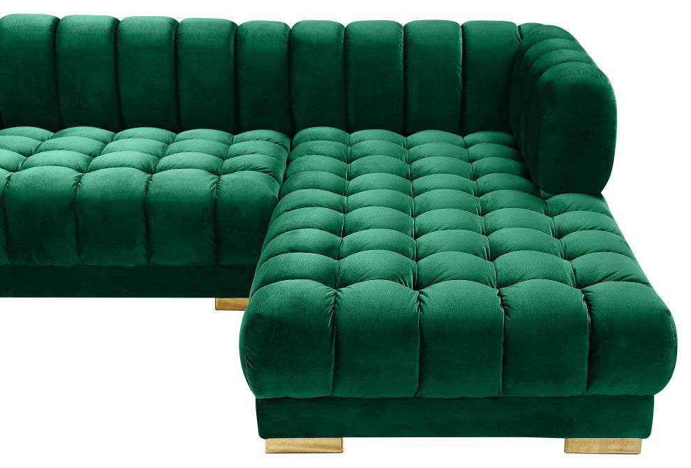 Gwen Biscuit Tufted Velvet Upholstered 3 Piece Sectional, Green