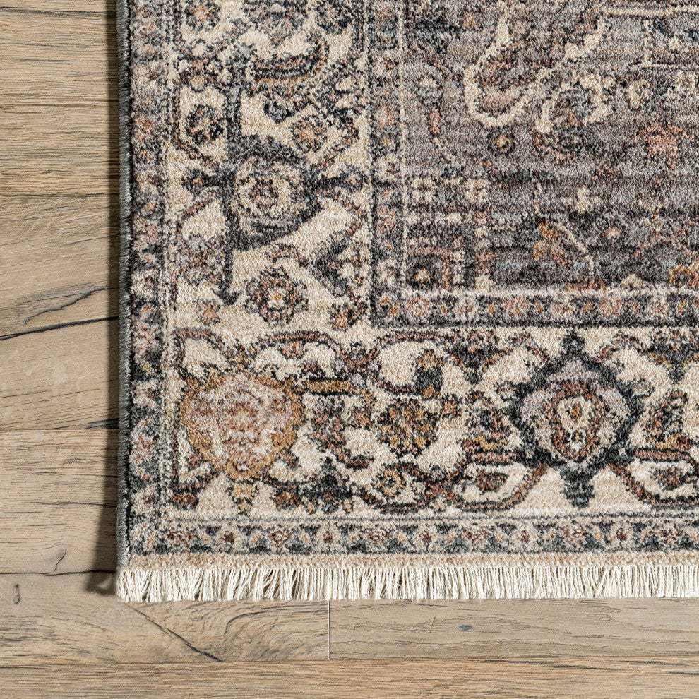 Nuloom Harriet Vintage Medallion Fringe Area Rug, Dark Gray 7'10"x9'8"