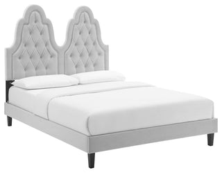 Alexandria Tufted Performance Velvet Twin Platform Bed, Light Gray