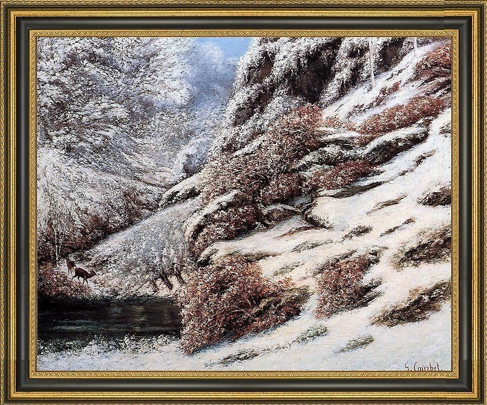 Gustave Courbet Deer in a Snowy Landscape Framed Premium Canvas Print, 16"x20"