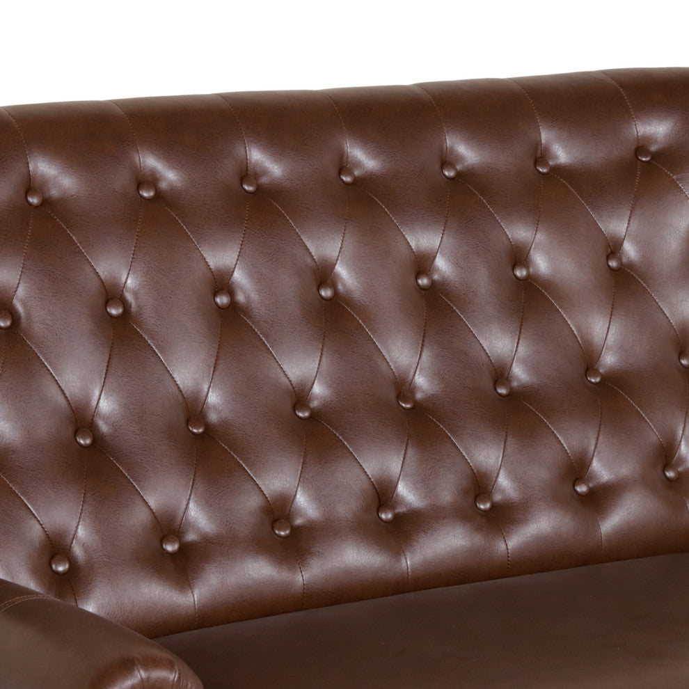 Belknap Faux Leather Tufted Oversized Recliner, Nailhead Trim, Dark Brown + Espr