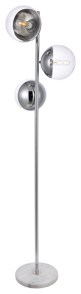 Midcentury Modern Chrome And Clear 3-Light Floor Lamp