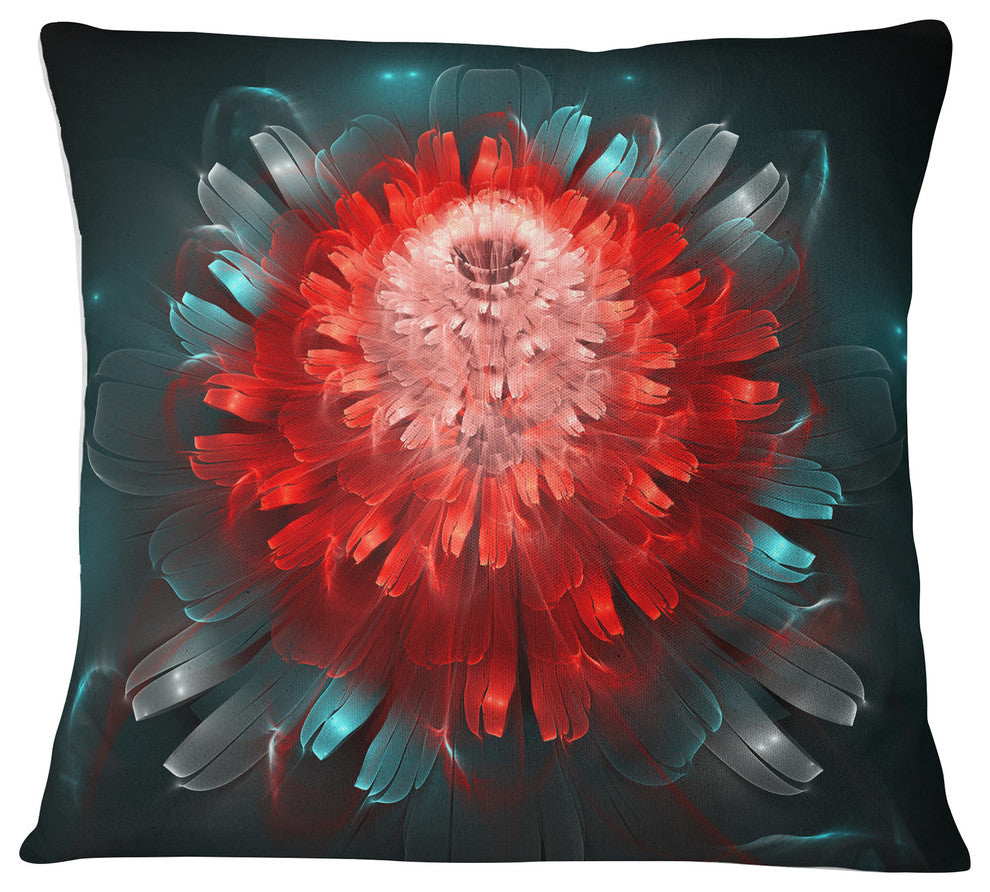 Fractal Red N Blue Flower Floral Throw Pillow, 18"x18"