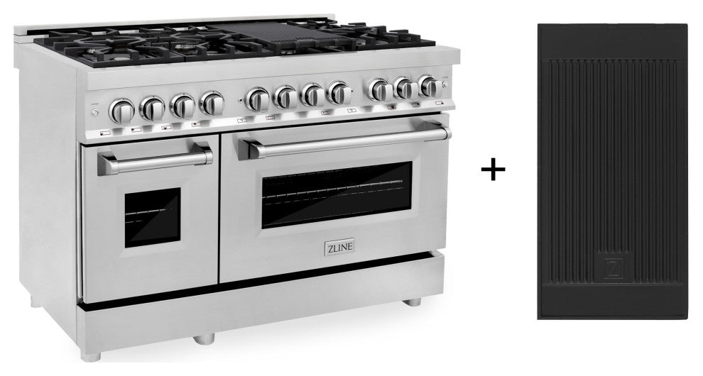 ZLINE 48" Dual Fuel Range, Stainless With Reversible Griddle RA-GR-48