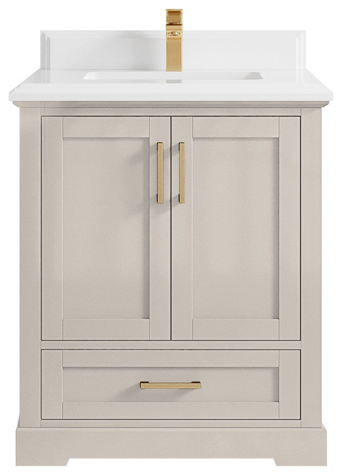 Boston 30" Single Sink Bath Vanity in Fine Grain 1.5" White Quartz