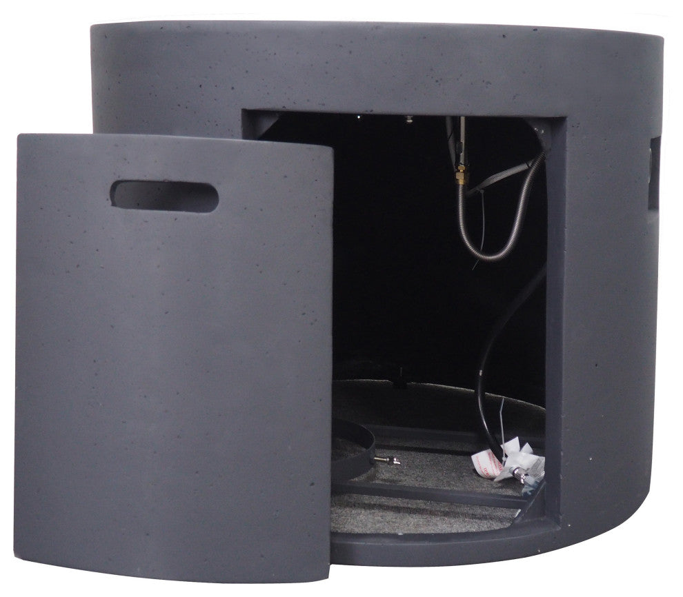 GDF Studio Leo Outdoor 31" Round Light Weight Concrete Gas Burning Fire Pit, Dark Gray